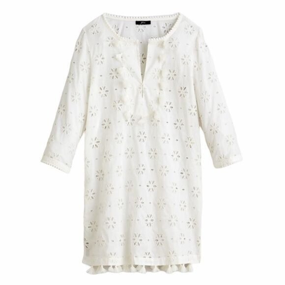 J. Crew Eyelet Bib Tunic Beach Coverup in Ivory Size XS NWT - Picture 1 of 8
